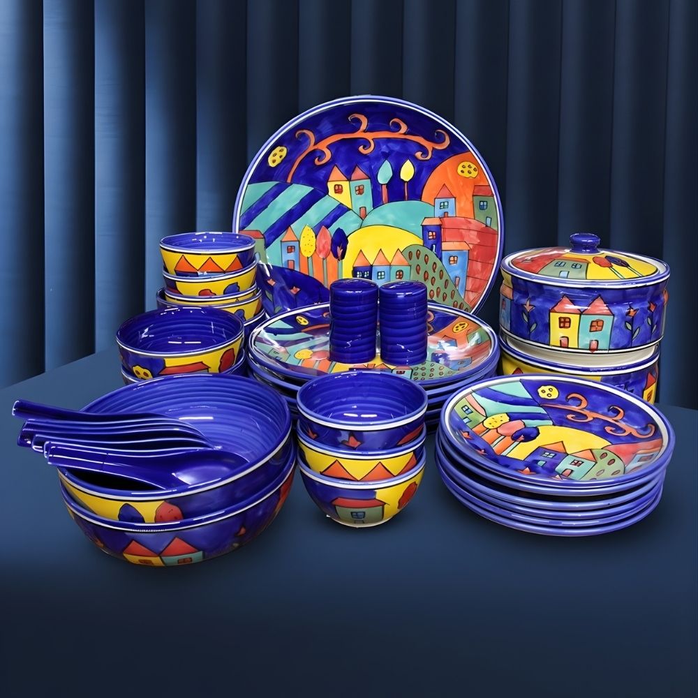 turkish multicolor handpainted ceramic dinner set of 37 pieces elegant serveware collection for dining table crockery set for home use